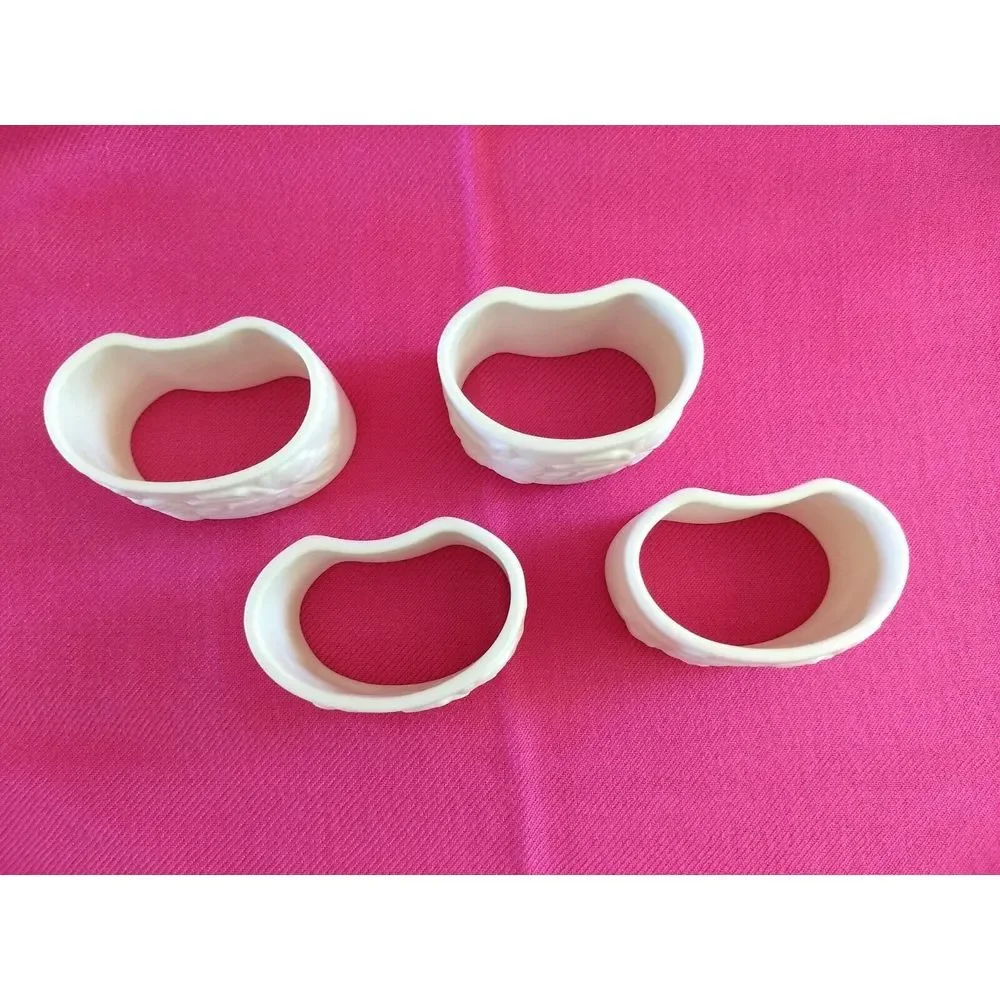 Gorham Bone China Napkin‎ Rings Linen Flowers Lily Set of 4 Vintage Minimalist